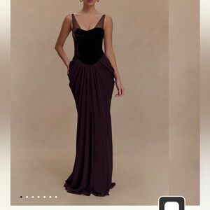 Meshki Roxanne Velvet Corset Maxi Dress - Cacao Brown